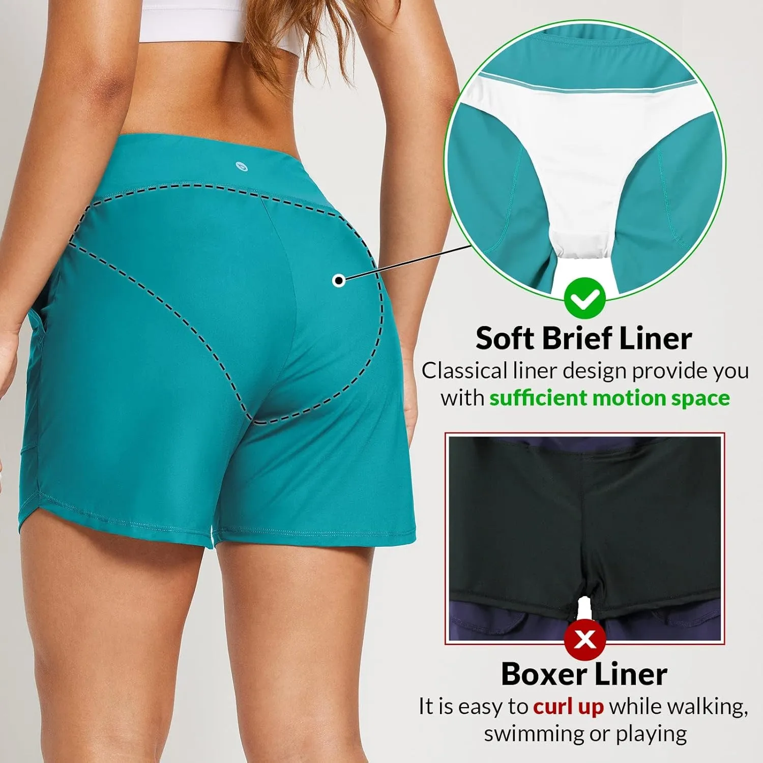 baleaf Women's 3"/5"/ 7" High Waisted Swim Board Shorts Quick Dry Swimsuits Bottoms Trunks with Pockets