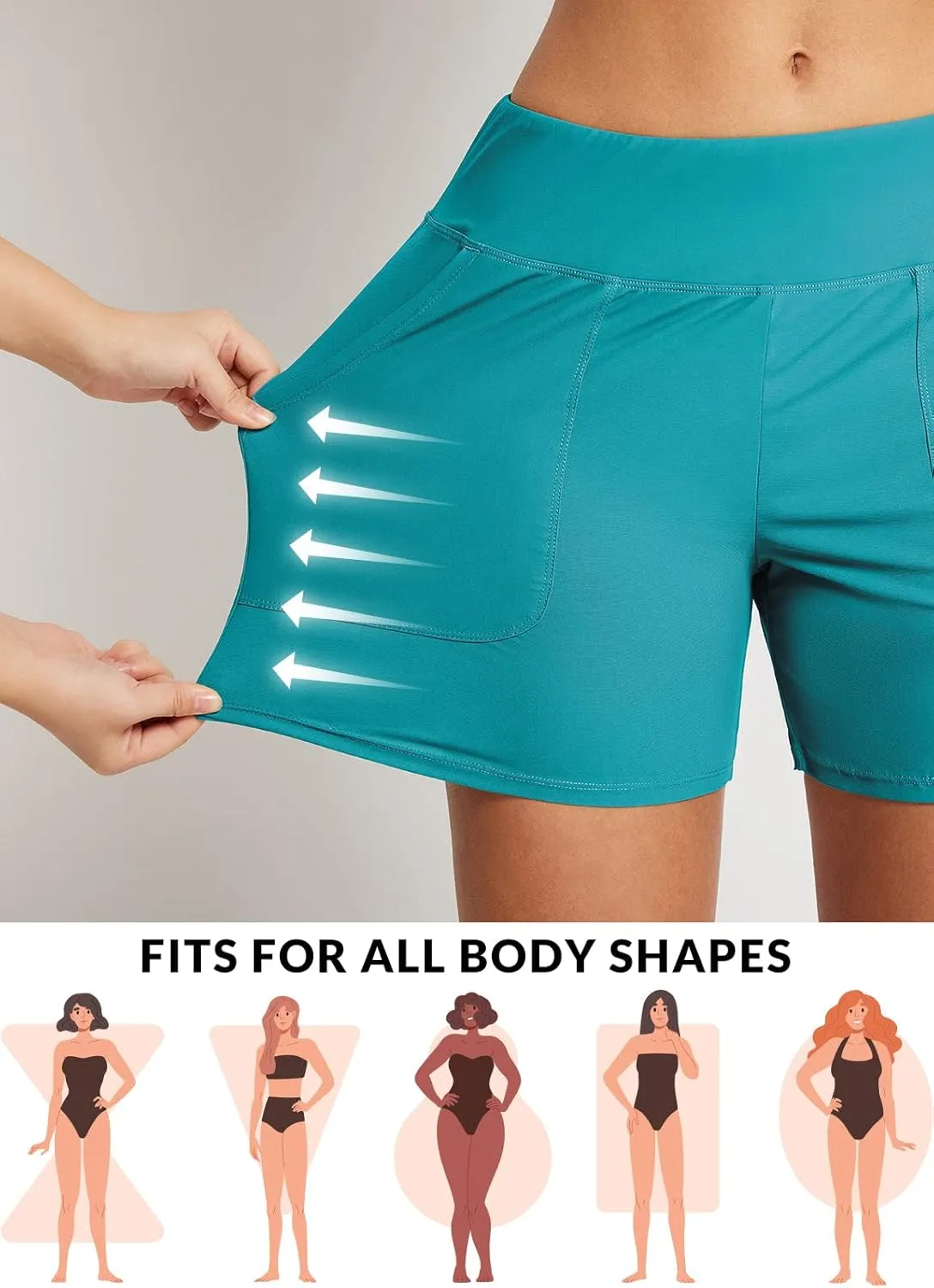 baleaf Women's 3"/5"/ 7" High Waisted Swim Board Shorts Quick Dry Swimsuits Bottoms Trunks with Pockets