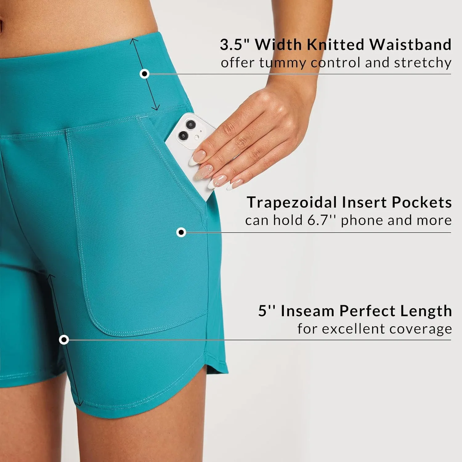 baleaf Women's 3"/5"/ 7" High Waisted Swim Board Shorts Quick Dry Swimsuits Bottoms Trunks with Pockets