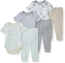 Burt's Bees Baby Unisex Baby 6-Piece Bodysuit and Pant Set, 100% Organic Cotton Infant Outfit Baby Essentials