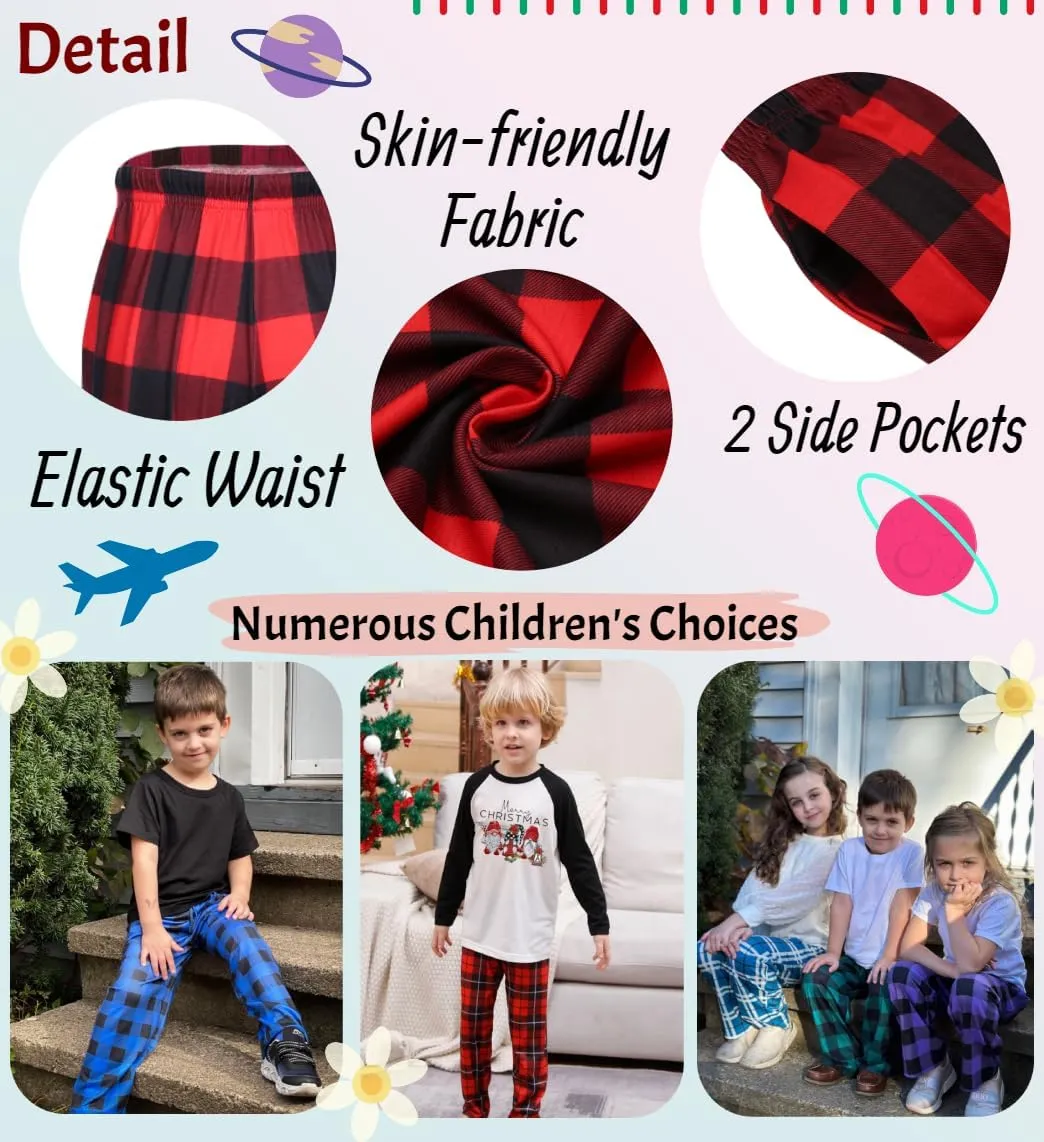 Ekouaer Boys Pajama Pants Soft Plaid Long Pj Pants Kids Cute Elastic Waist SLeep Bottoms with 2 Pockets 6-14 Years