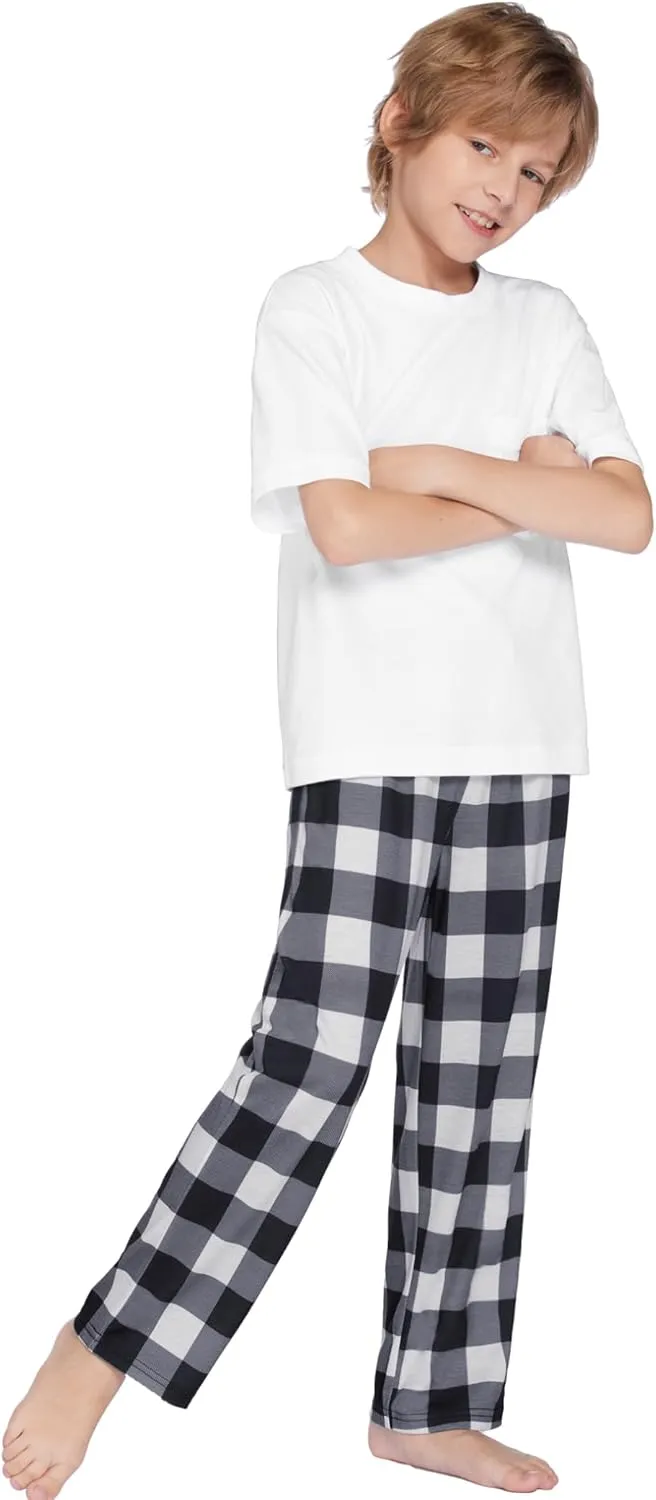 Ekouaer Boys Pajama Pants Soft Plaid Long Pj Pants Kids Cute Elastic Waist SLeep Bottoms with 2 Pockets 6-14 Years