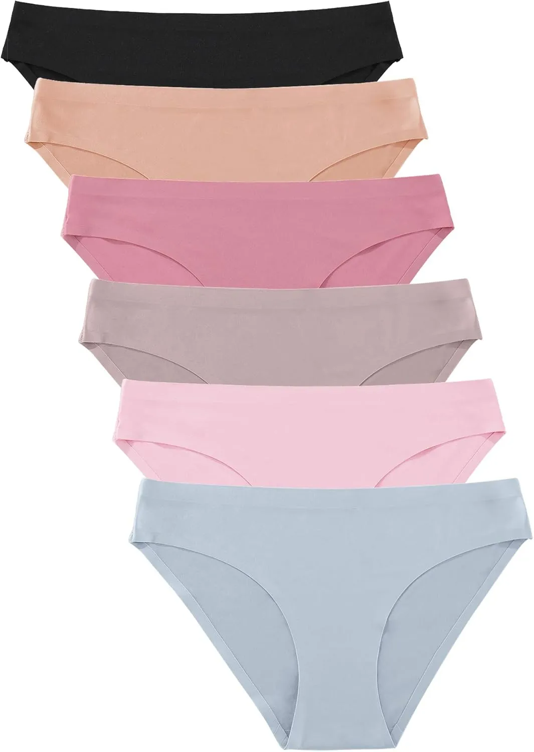 FINETOO 6 Pack Womens Seamless Hipster Underwear No Show Panties Invisibles Briefs Soft Stretch Bikini Underwears XS-XL