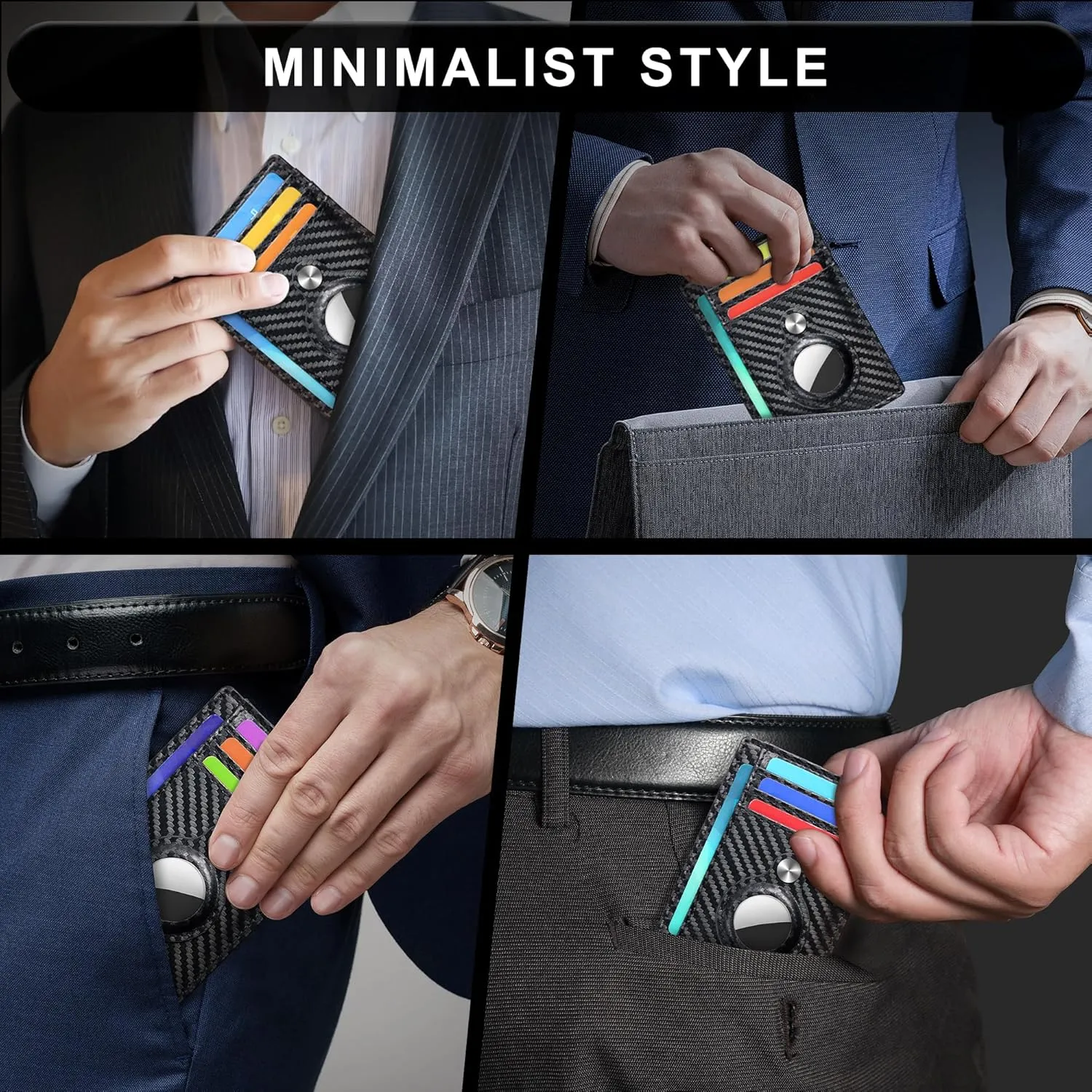 Hawanik Slim Minimalist Front Pocket Air Tag Wallet, RFID Blocking Card Holder Wallet with Airtag Holder