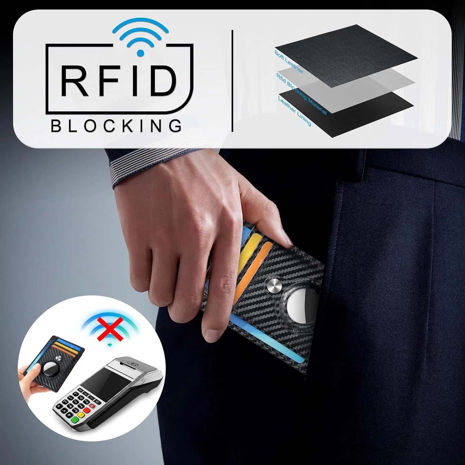 Hawanik Slim Minimalist Front Pocket Air Tag Wallet, RFID Blocking Card Holder Wallet with Airtag Holder