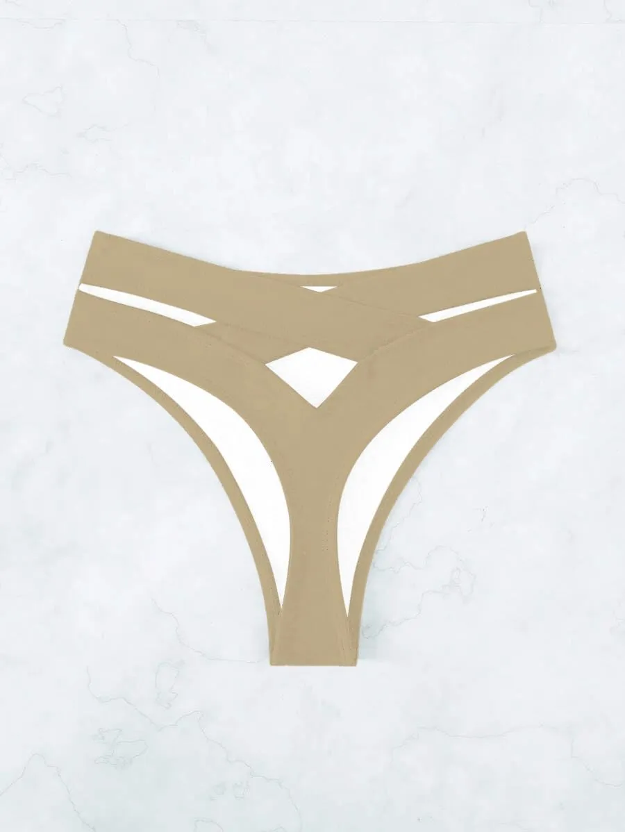 HYTENSUN Women's Cheeky V Cut Back High Waisted Bikini Bottom Cross Criss Swimsuit Bottoms