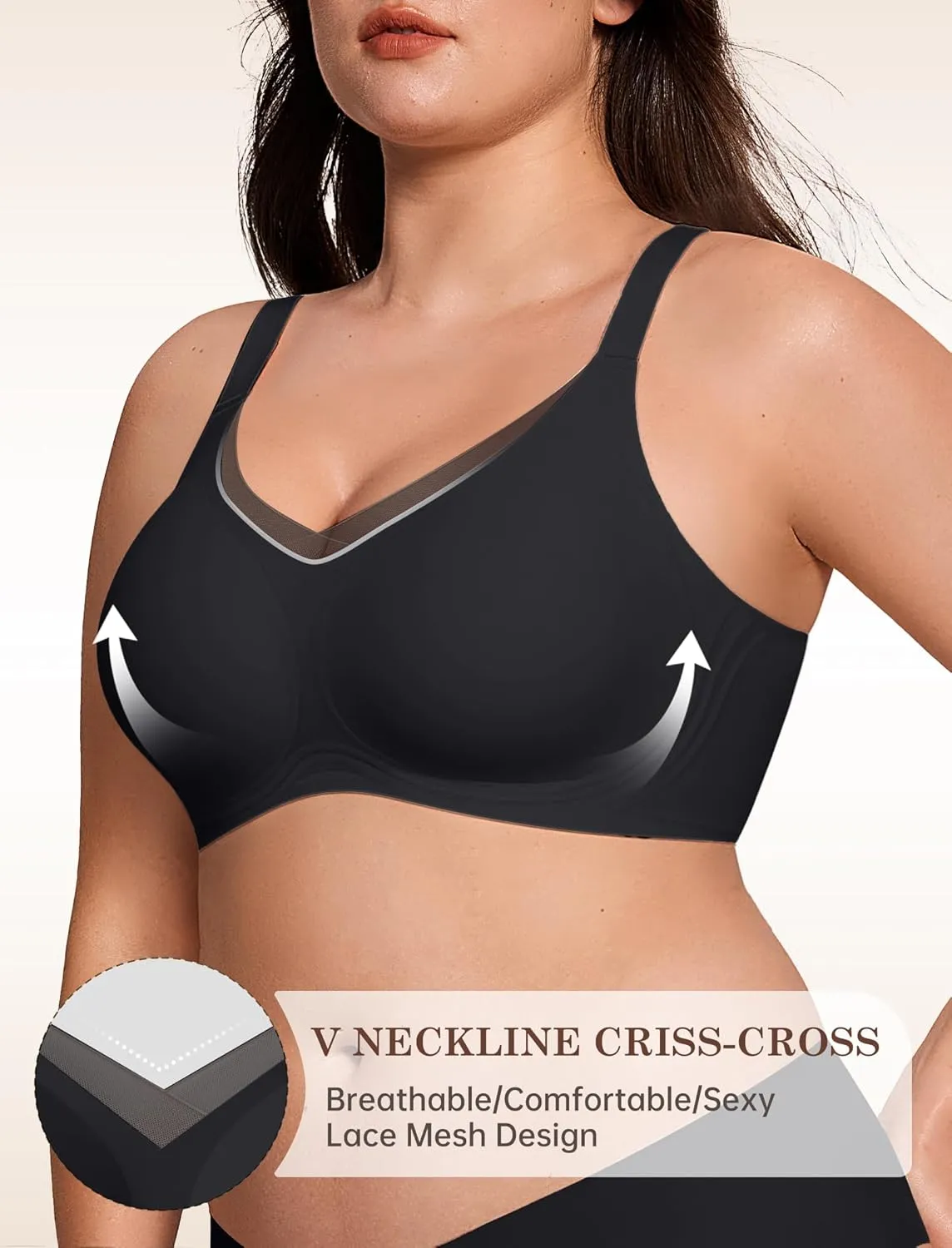 Lace V Seamless Bras for Women No Underwire Bralettes Push Up Wireless Supportive Full Coverage Everyday Bras