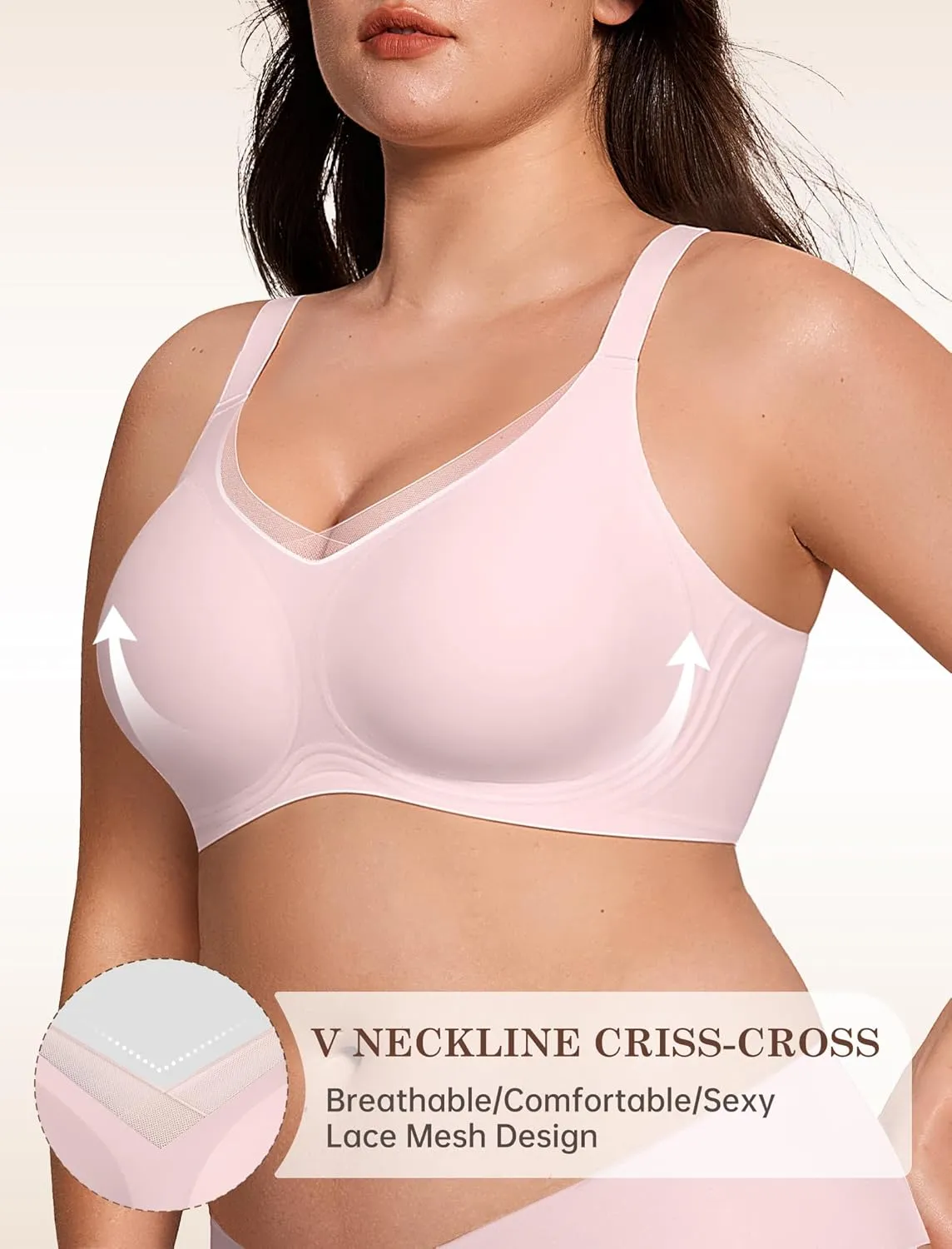 Lace V Seamless Bras for Women No Underwire Bralettes Push Up Wireless Supportive Full Coverage Everyday Bras