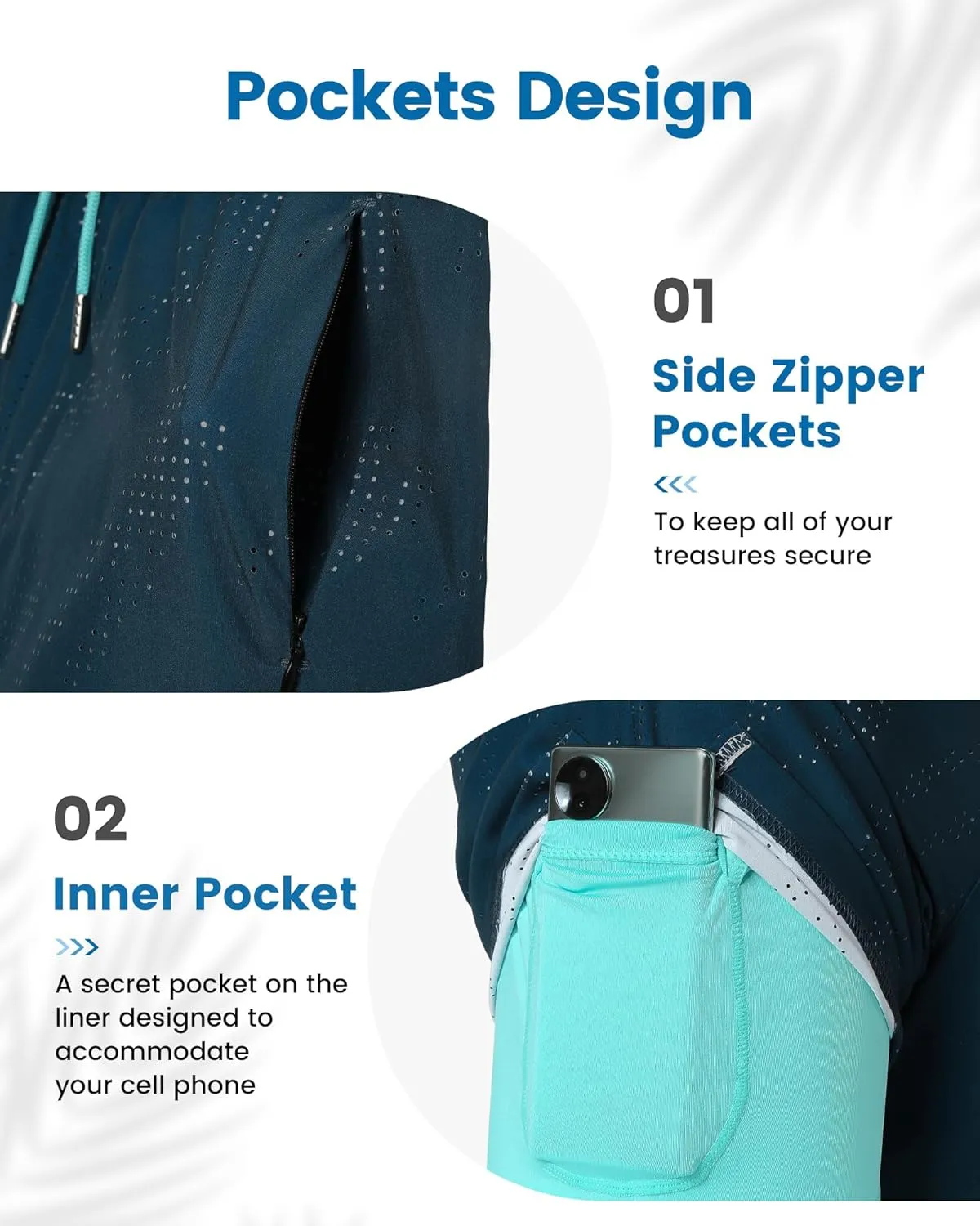 maamgic Mens Swim Trunks with Compression Liner 5 Inch Inseam Quick Dry Board Shorts with Zipper Pockets Swimming Shorts