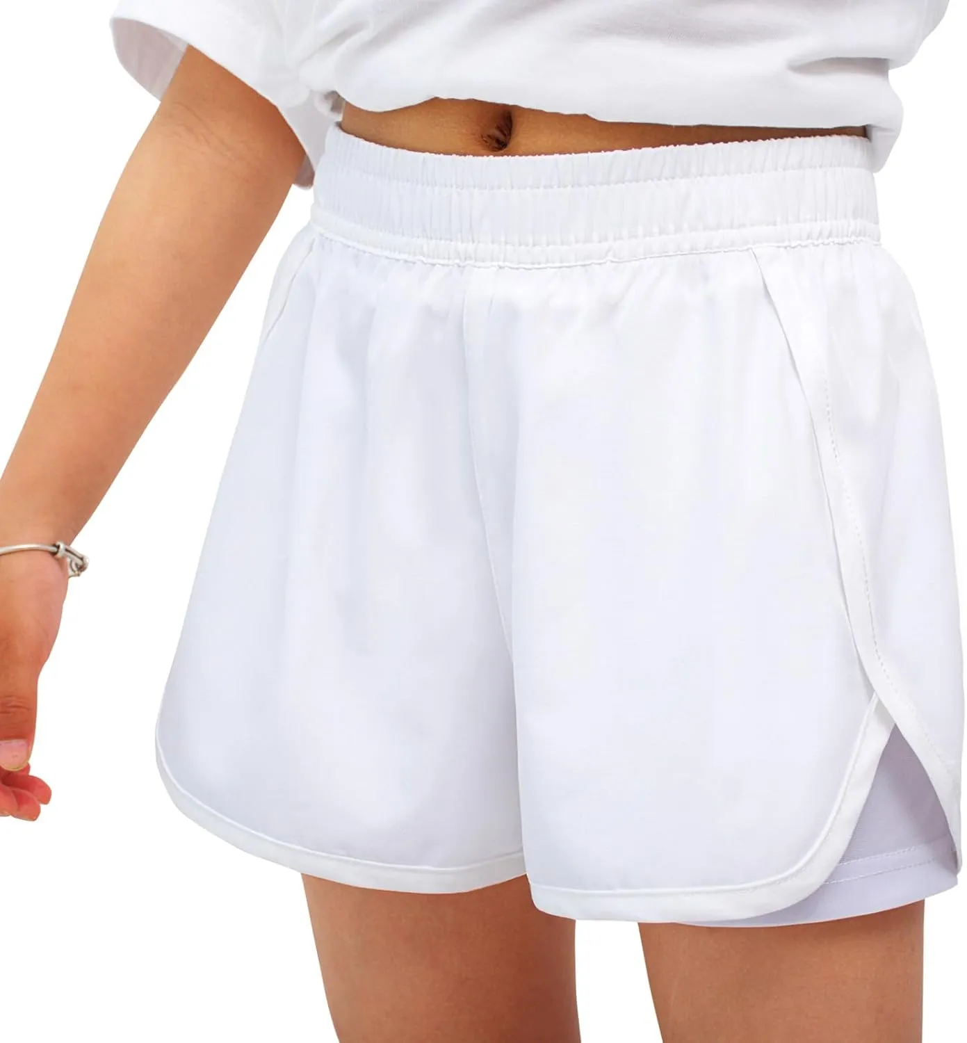 MEILONGER Girls Swim Shorts 2 in 1 Bathing Suits Kids Quick Dry Boardshort Bottoms Swimming Swimwear with Compression Liner