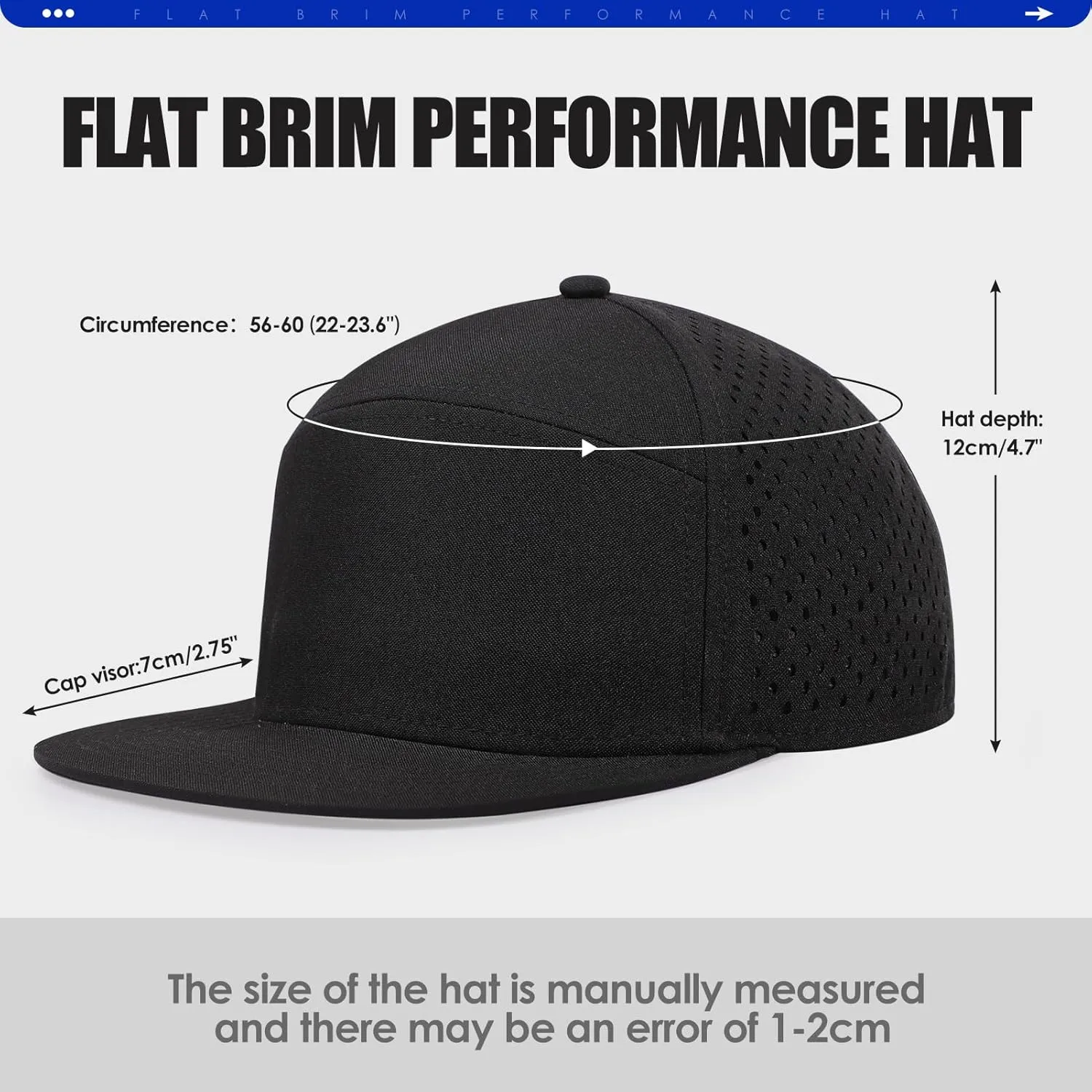 Men's Flat Brim Baseball Cap Adjustable Performance Snapback Trucker Hat Laser Perforated Cap 6 Panel Blank Hats