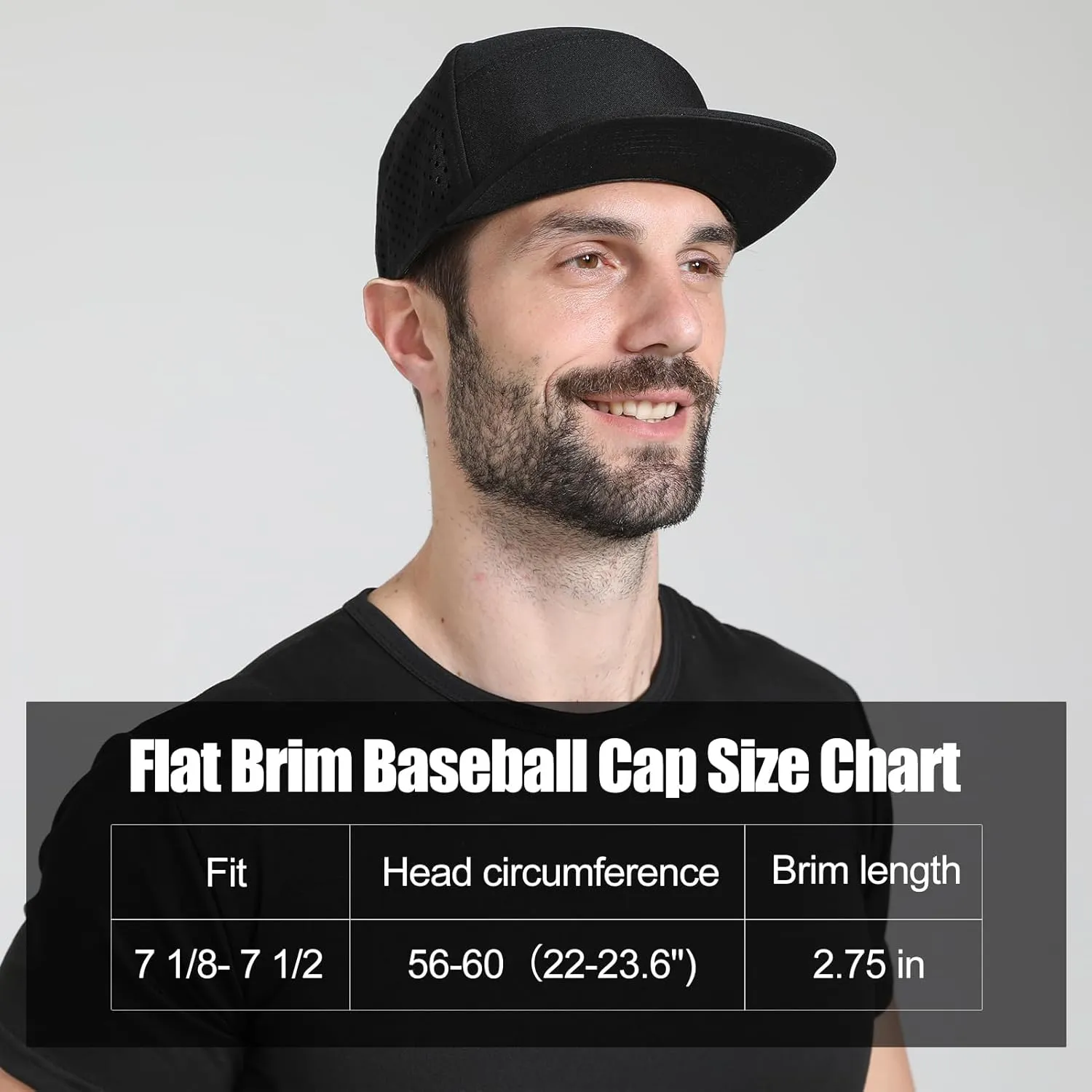 Men's Flat Brim Baseball Cap Adjustable Performance Snapback Trucker Hat Laser Perforated Cap 6 Panel Blank Hats