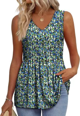 OFEEFAN Womens Tank Tops 2025 Flowy Peplum Tops for Women Dressy Sleeveless V Neck Babydoll Tank Tops