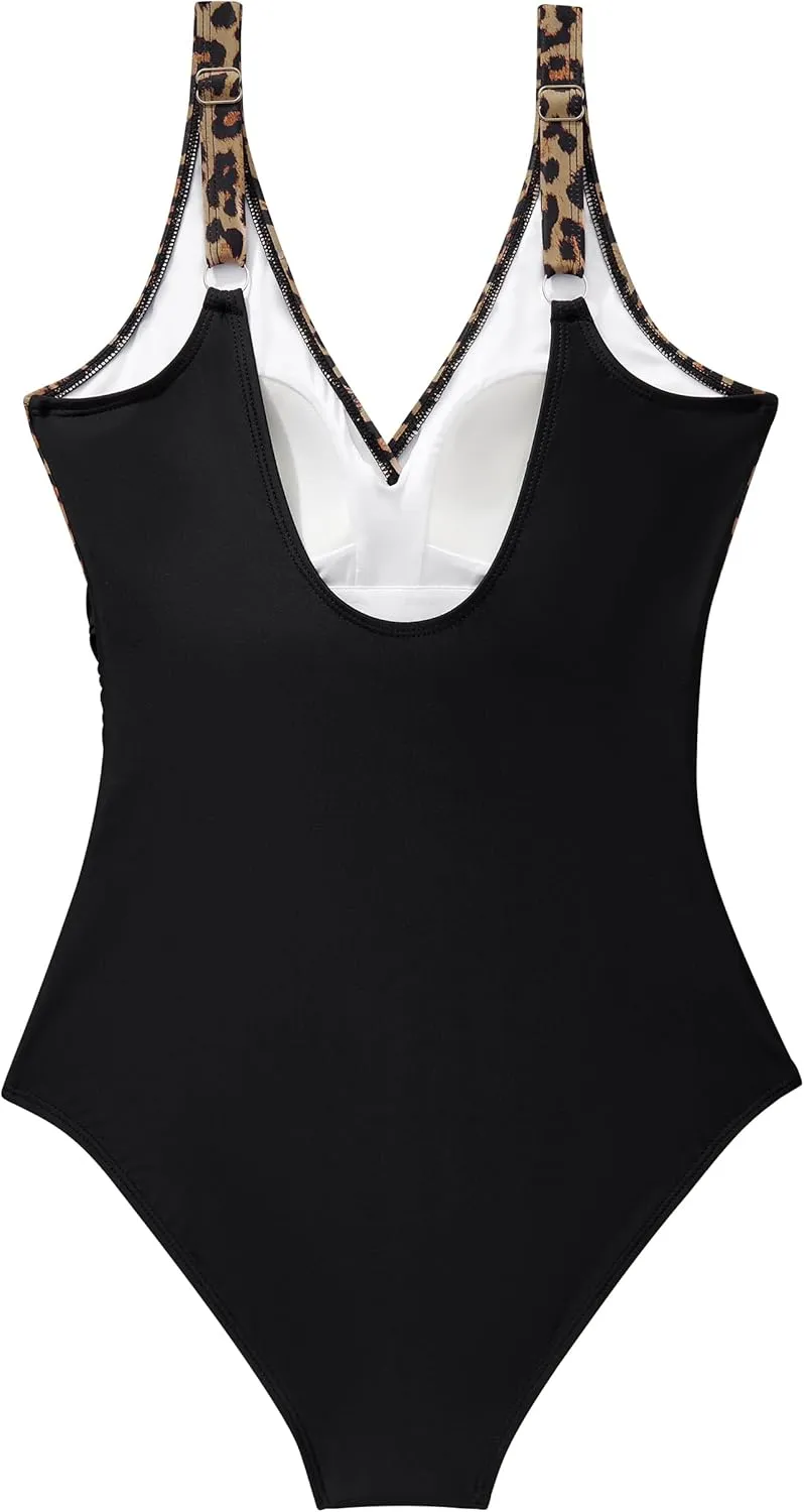 RXRXCOCO Womens One Piece Swimsuits Tummy Control Ruched Criss Cross Bathing Suits V Neck Slimming Swimwear