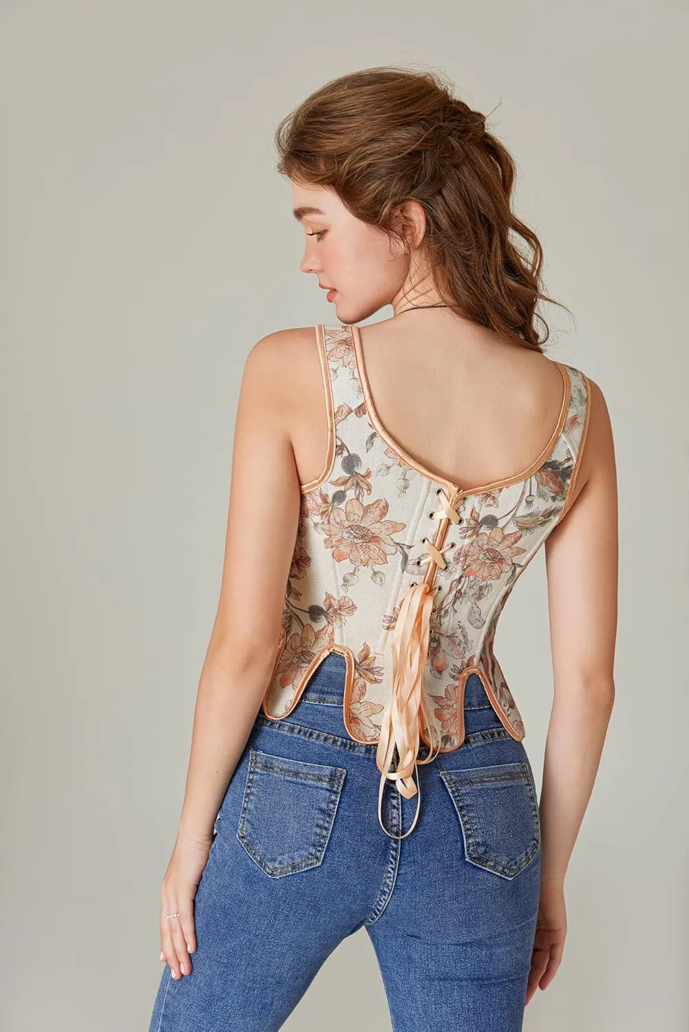 Scarlet Darkness Bustier Tops for Women Renaissance Floral Lace Up Bodyshaper Corset with Zipper
