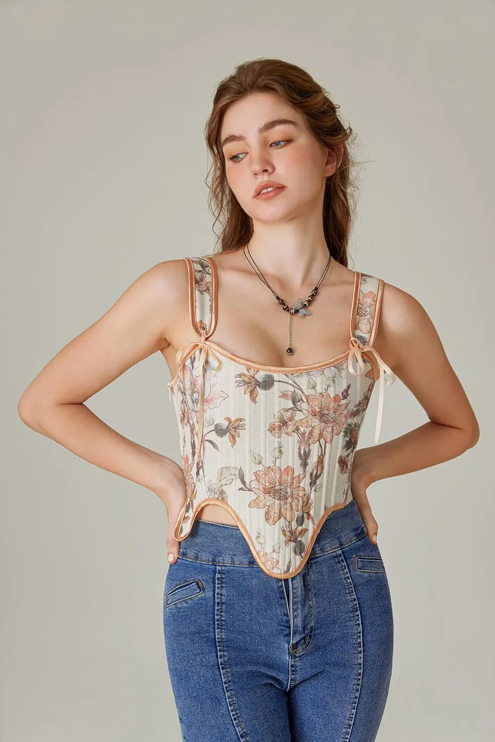 Scarlet Darkness Bustier Tops for Women Renaissance Floral Lace Up Bodyshaper Corset with Zipper