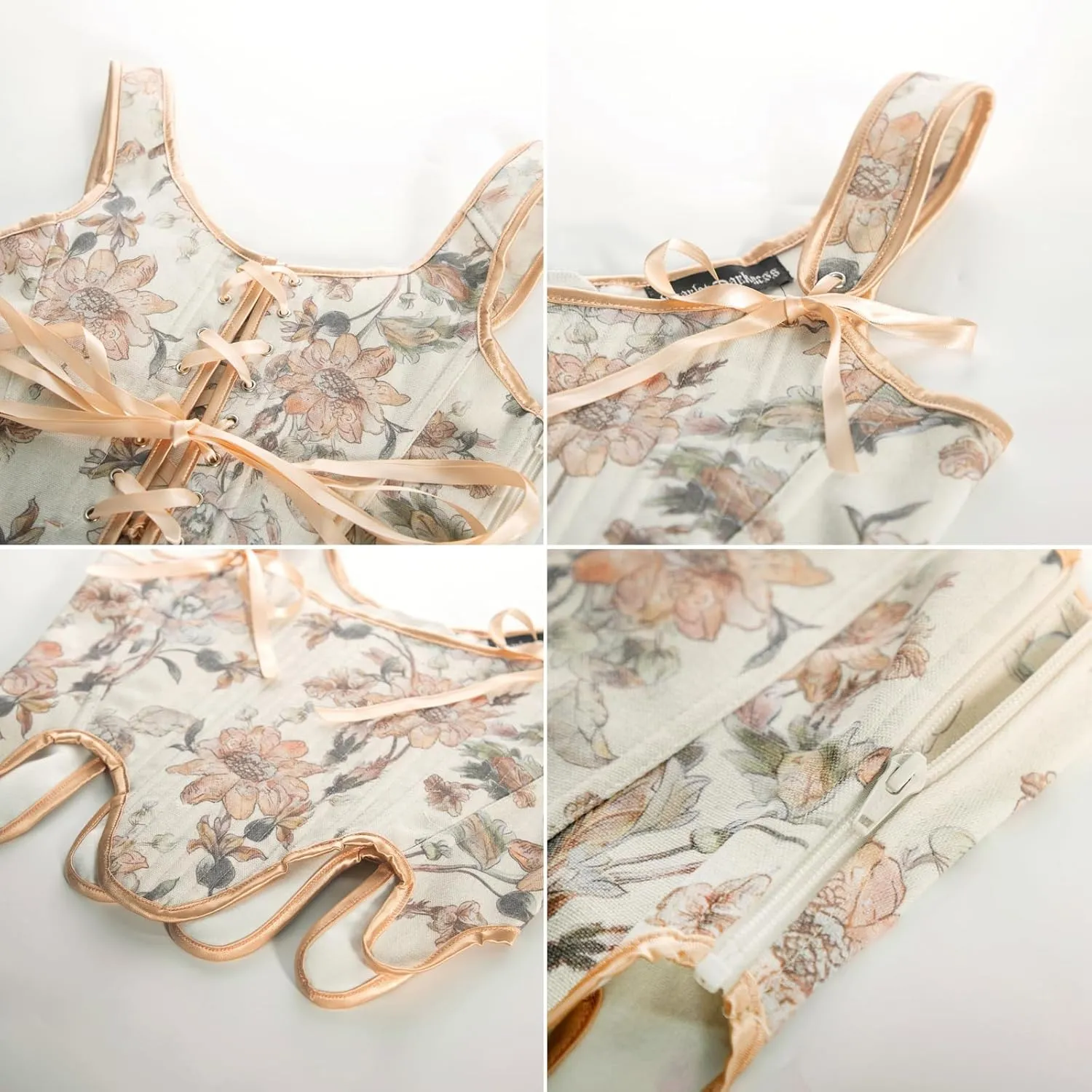 Scarlet Darkness Bustier Tops for Women Renaissance Floral Lace Up Bodyshaper Corset with Zipper