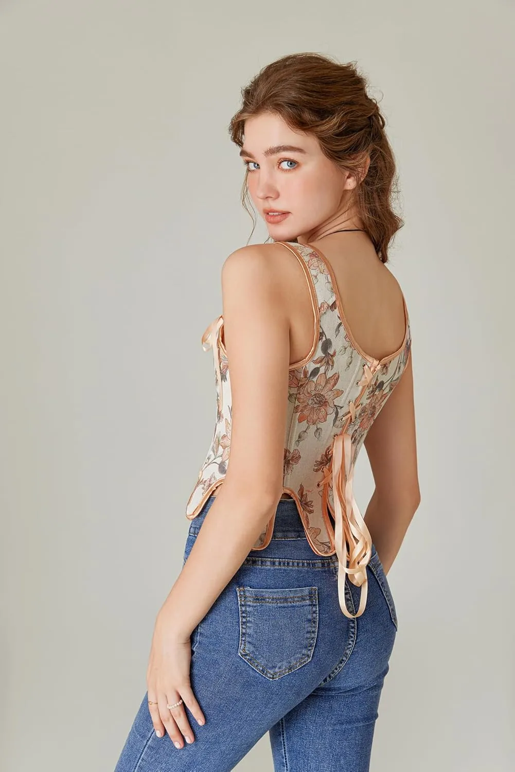 Scarlet Darkness Bustier Tops for Women Renaissance Floral Lace Up Bodyshaper Corset with Zipper