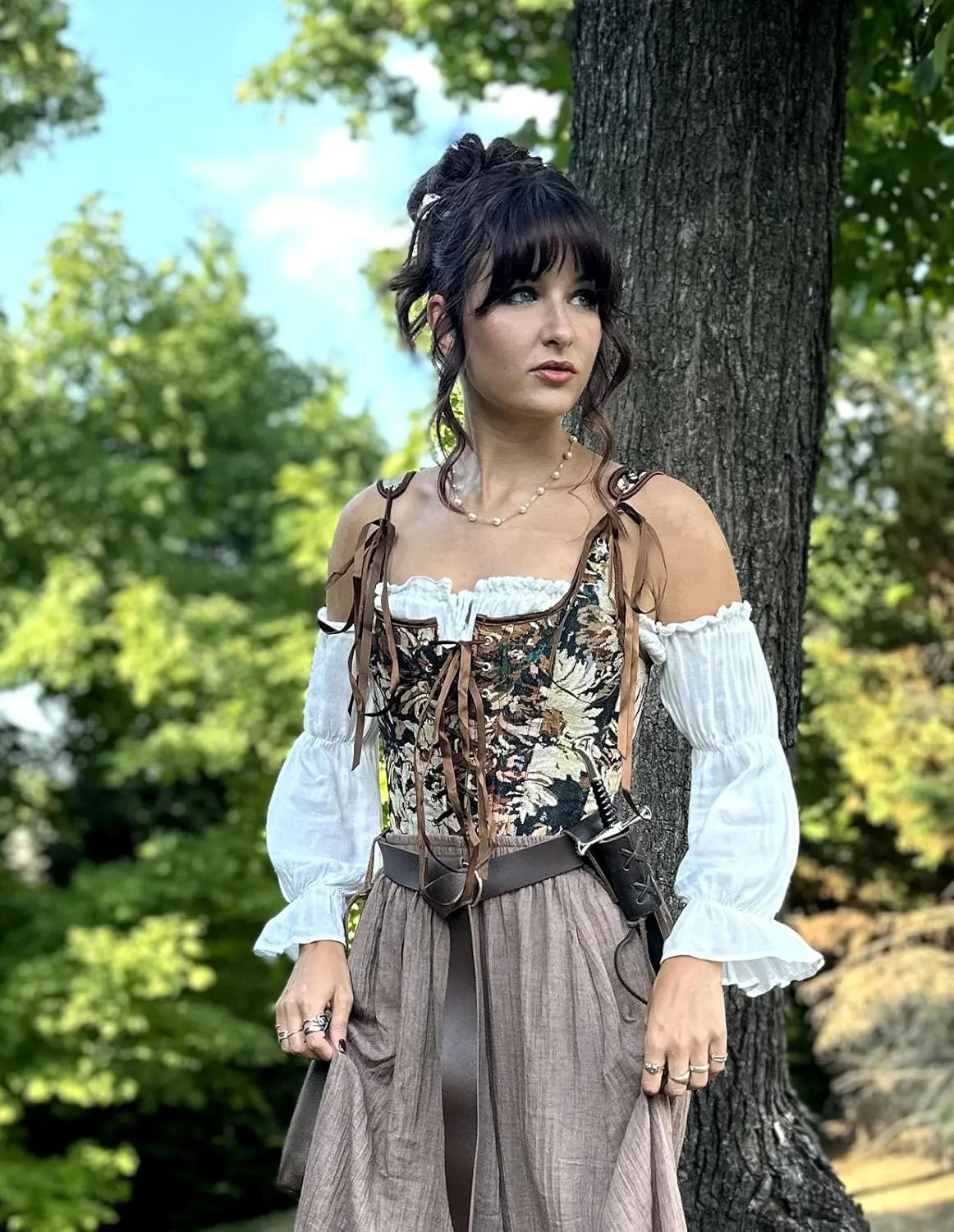 Scarlet Darkness Corset Tops for Women Renaissance Lace Up Floral Overbust Boned Bustier Bodice