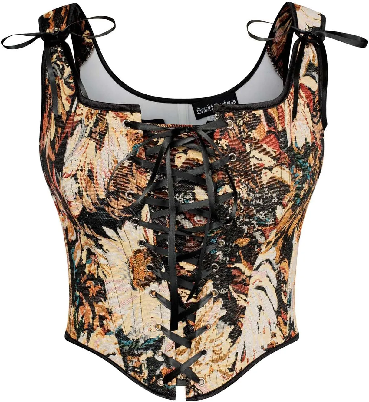 Scarlet Darkness Corset Tops for Women Renaissance Lace Up Floral Overbust Boned Bustier Bodice