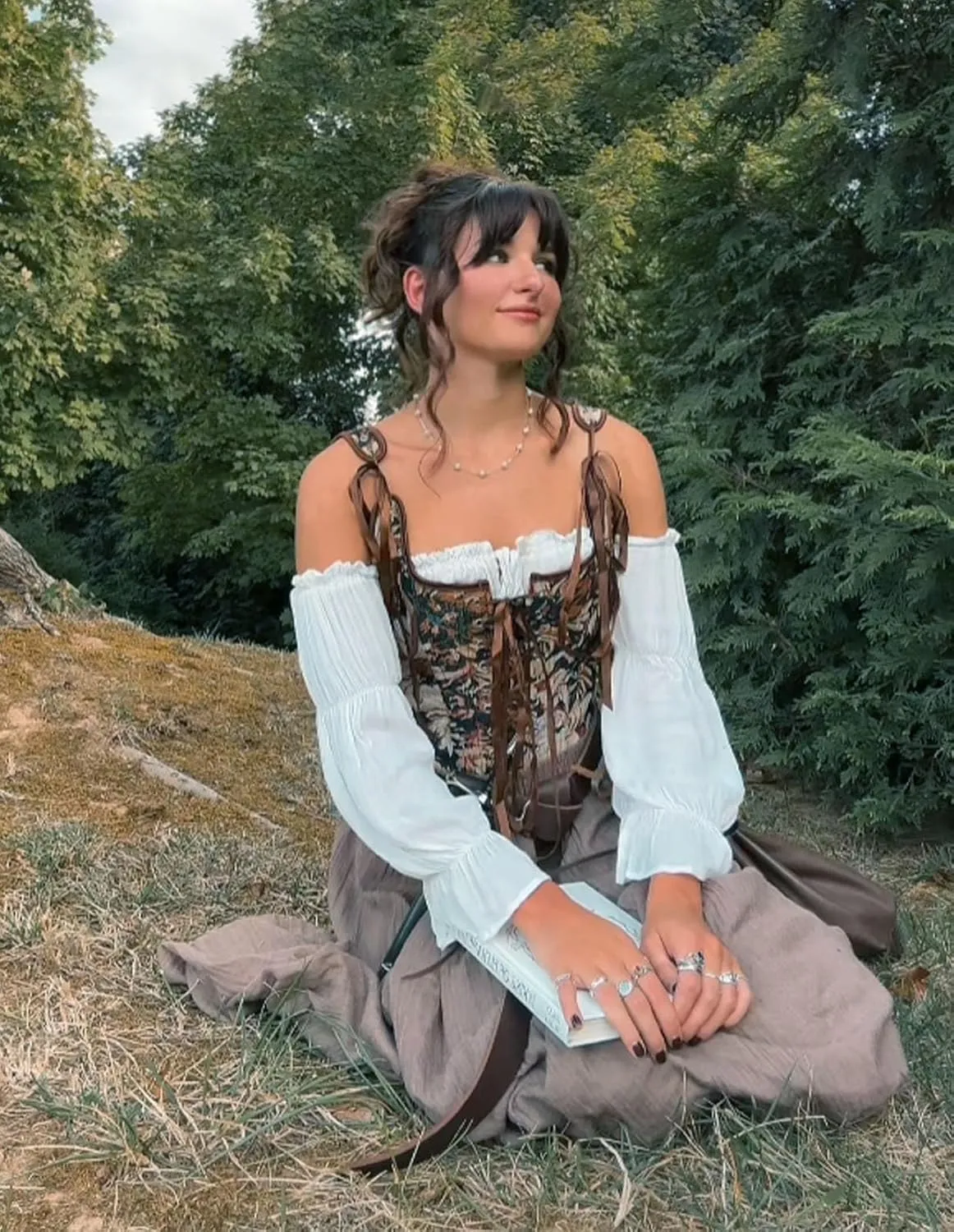 Scarlet Darkness Corset Tops for Women Renaissance Lace Up Floral Overbust Boned Bustier Bodice
