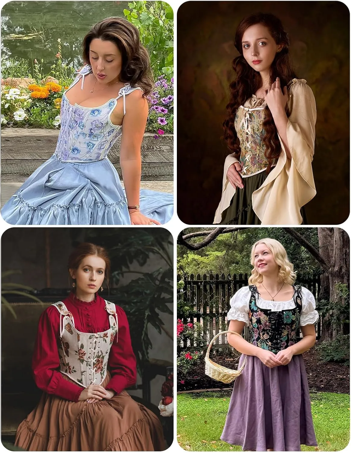 Scarlet Darkness Corset Tops for Women Renaissance Lace Up Floral Overbust Boned Bustier Bodice