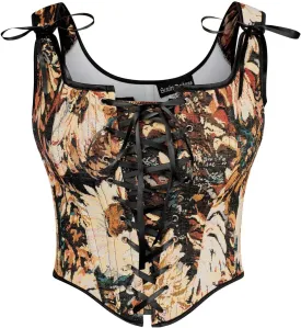 Scarlet Darkness Corset Tops for Women Renaissance Lace Up Floral Overbust Boned Bustier Bodice