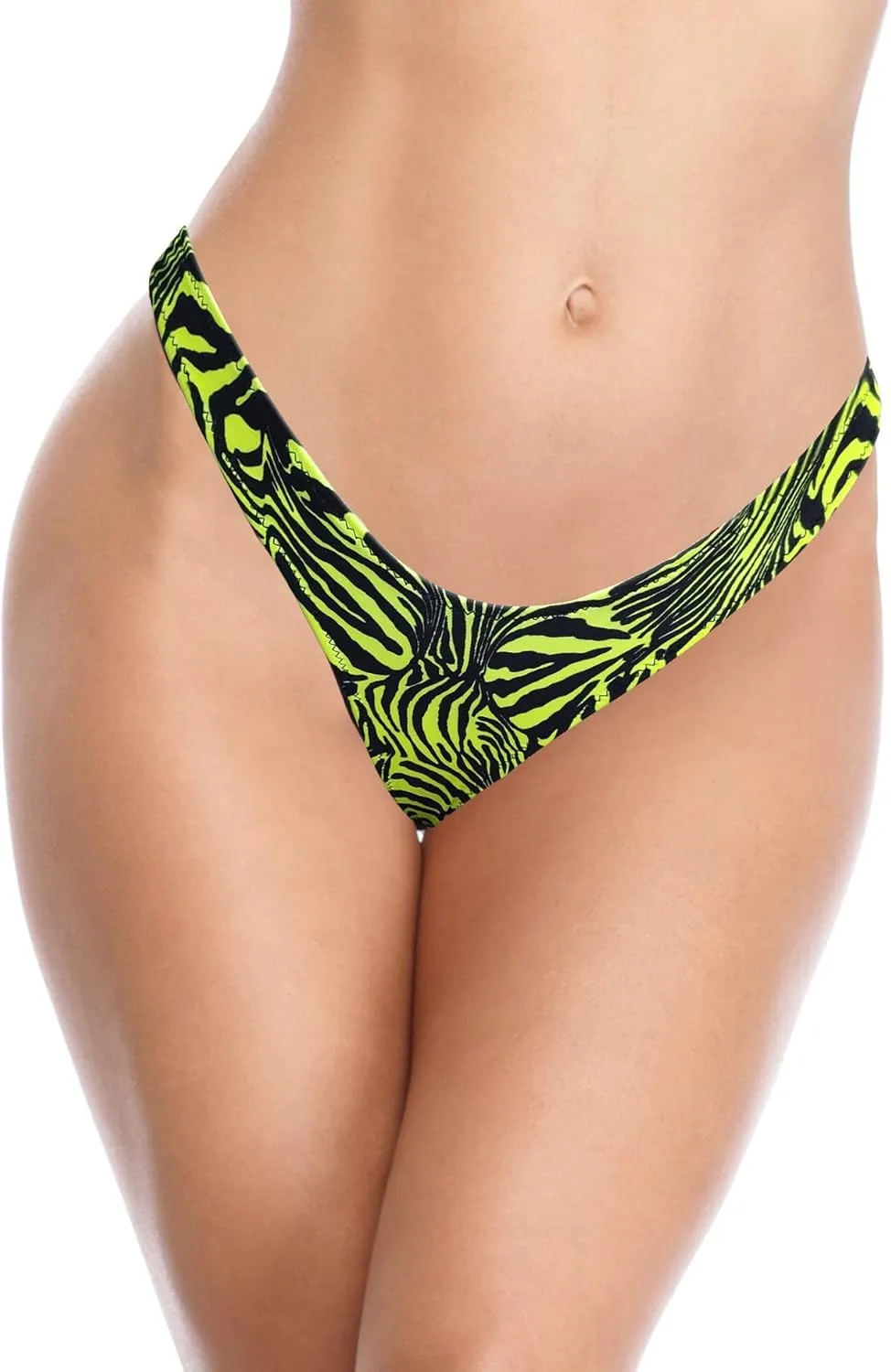 SHEKINI Women's Thong Bikini Bottom High Cut V Cheeky Brazilian Swimsuit Bottom