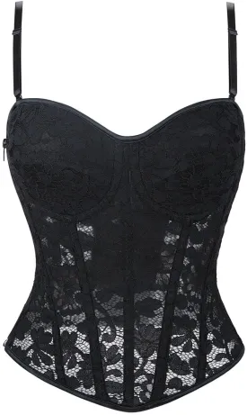 SHYMMUO Black Lace Corset Tops for Women Sexy Lace Up Floral Corset Bustier for Halloween Costumes, Gothic Vintage