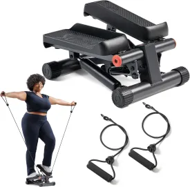 Sunny Health & Fitness Mini Stepper for Exercise at Home, Stair Step Workout Machine with Resistance Band, Fullbody Cardio, Upgraded Over 300lb Weight Capacity, Optional Free SunnyFit App Connection