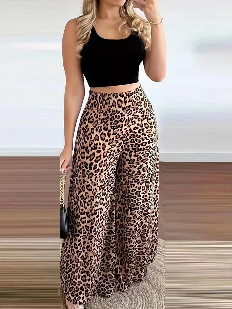 TAVIMART  -  Casual Pant Suits for Women Korean Fashion French Style Streetwear Two LOOSE Leopard Print 2024 New Spring Summer Pant Suits