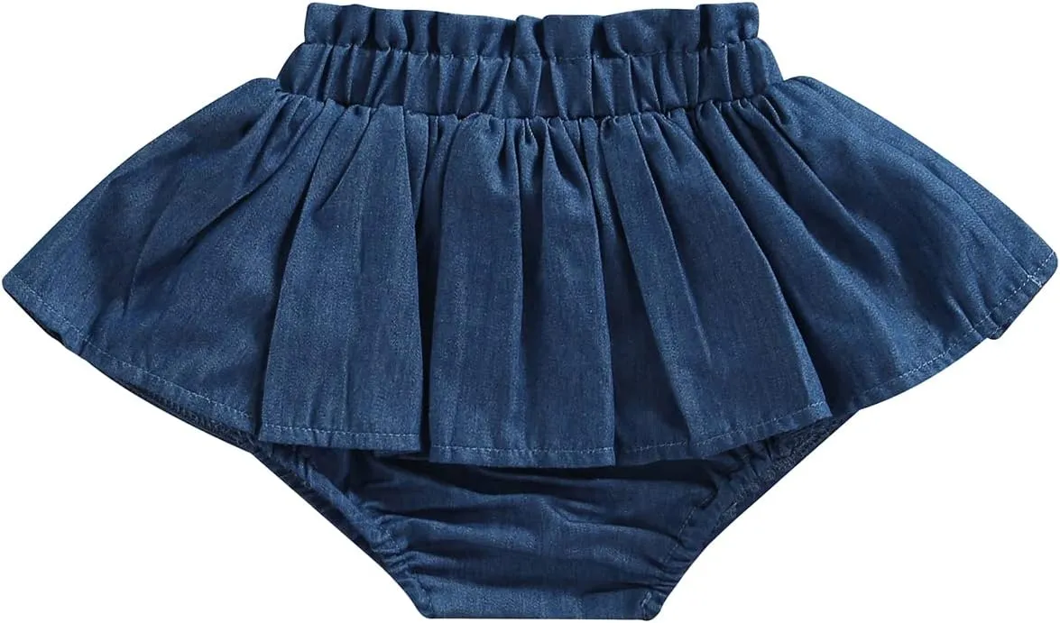 Toddler Baby Girl Denim Skirt Elastic Waist Ruffled Pleated Mini Skorts Infant Cute Summer Bottoms Short Skirts