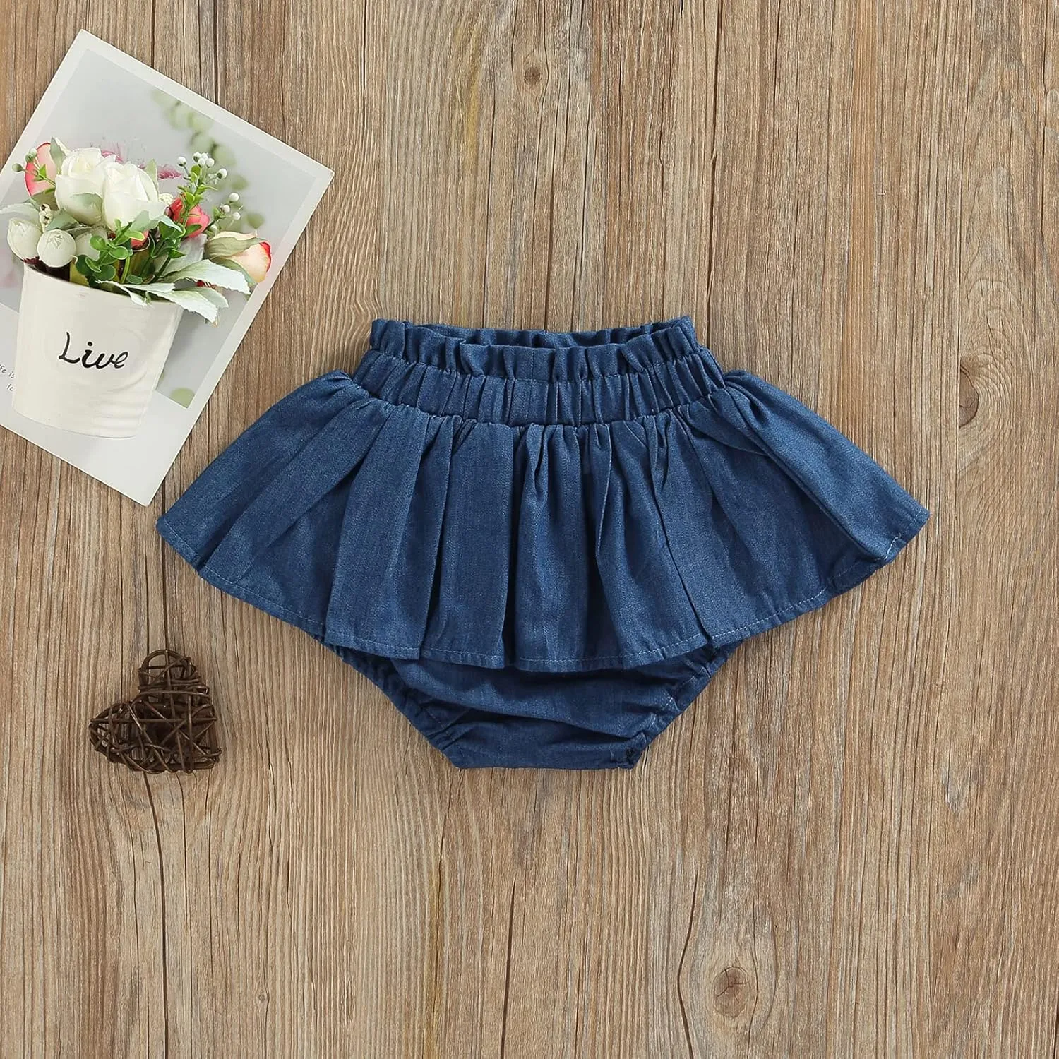 Toddler Baby Girl Denim Skirt Elastic Waist Ruffled Pleated Mini Skorts Infant Cute Summer Bottoms Short Skirts