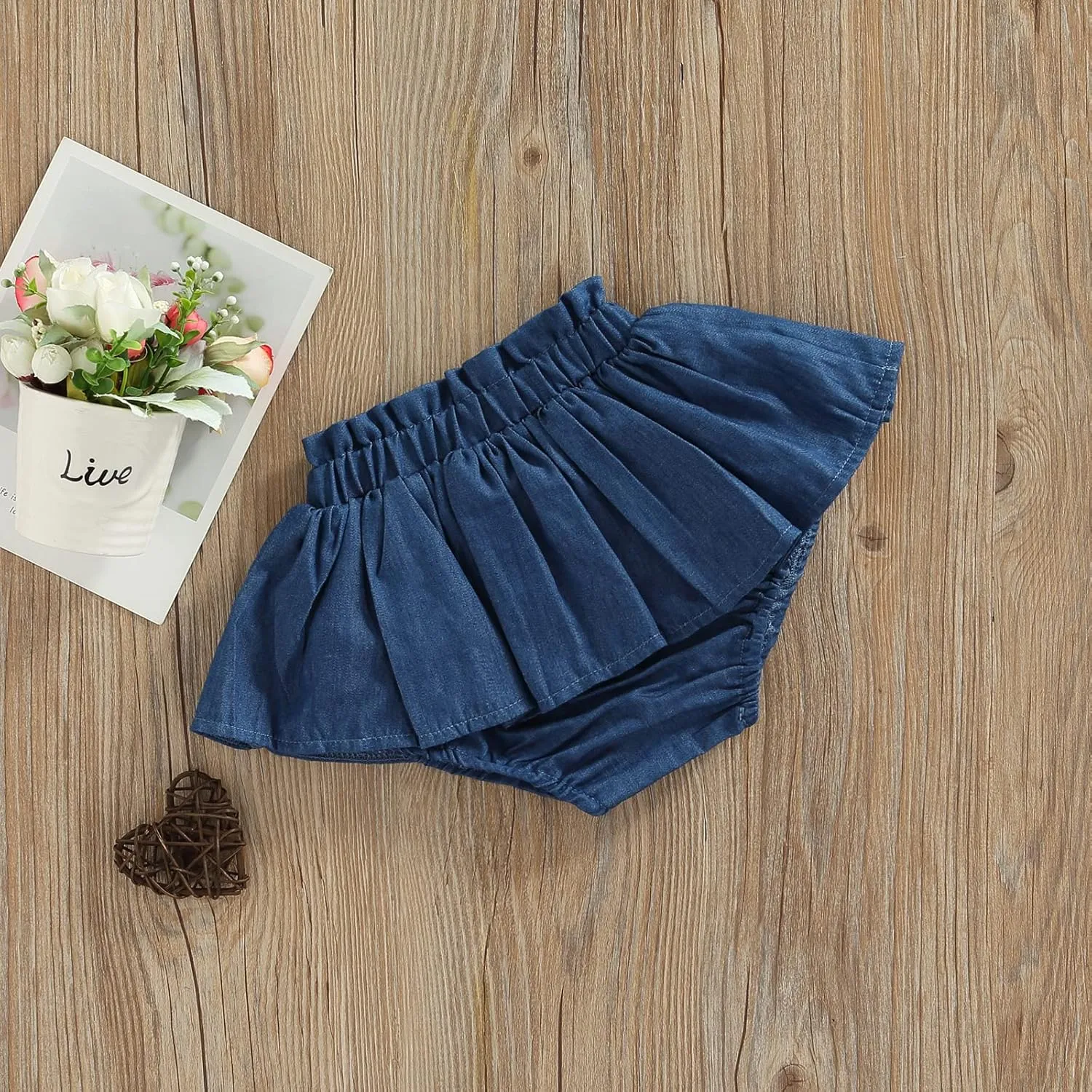 Toddler Baby Girl Denim Skirt Elastic Waist Ruffled Pleated Mini Skorts Infant Cute Summer Bottoms Short Skirts