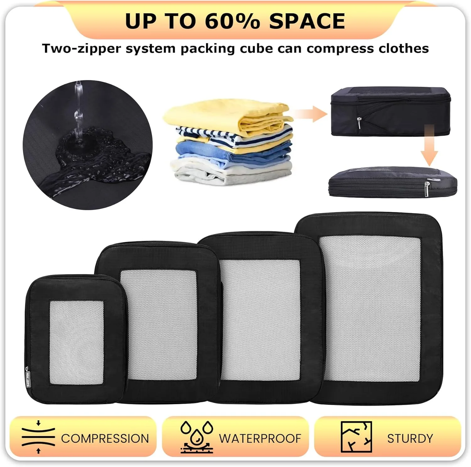 Ultralight Compression Packing Cubes Travel for Suitcases Compressible Mesh Packing Cubes for Travel Women Packing Organizers 4 Set