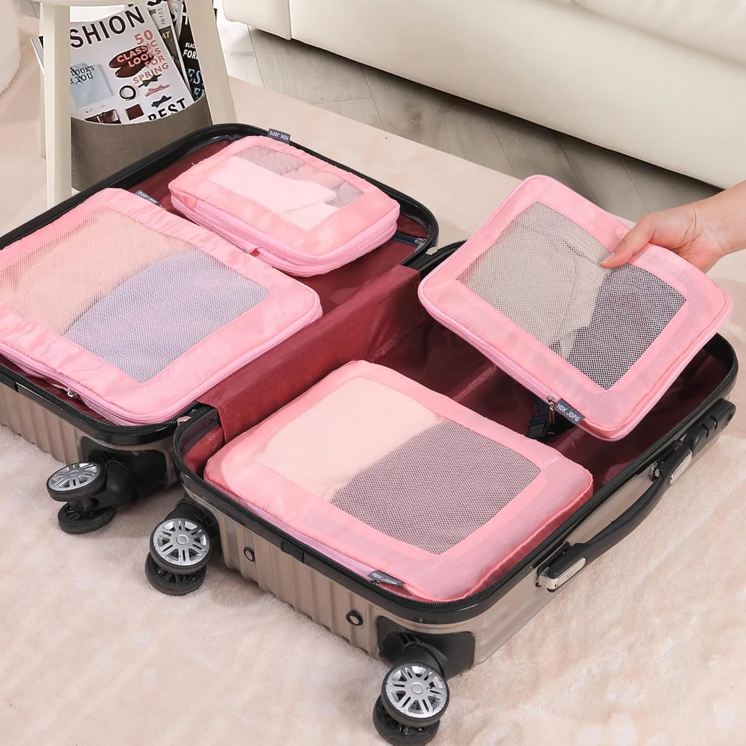 Ultralight Compression Packing Cubes Travel for Suitcases Compressible Mesh Packing Cubes for Travel Women Packing Organizers 4 Set