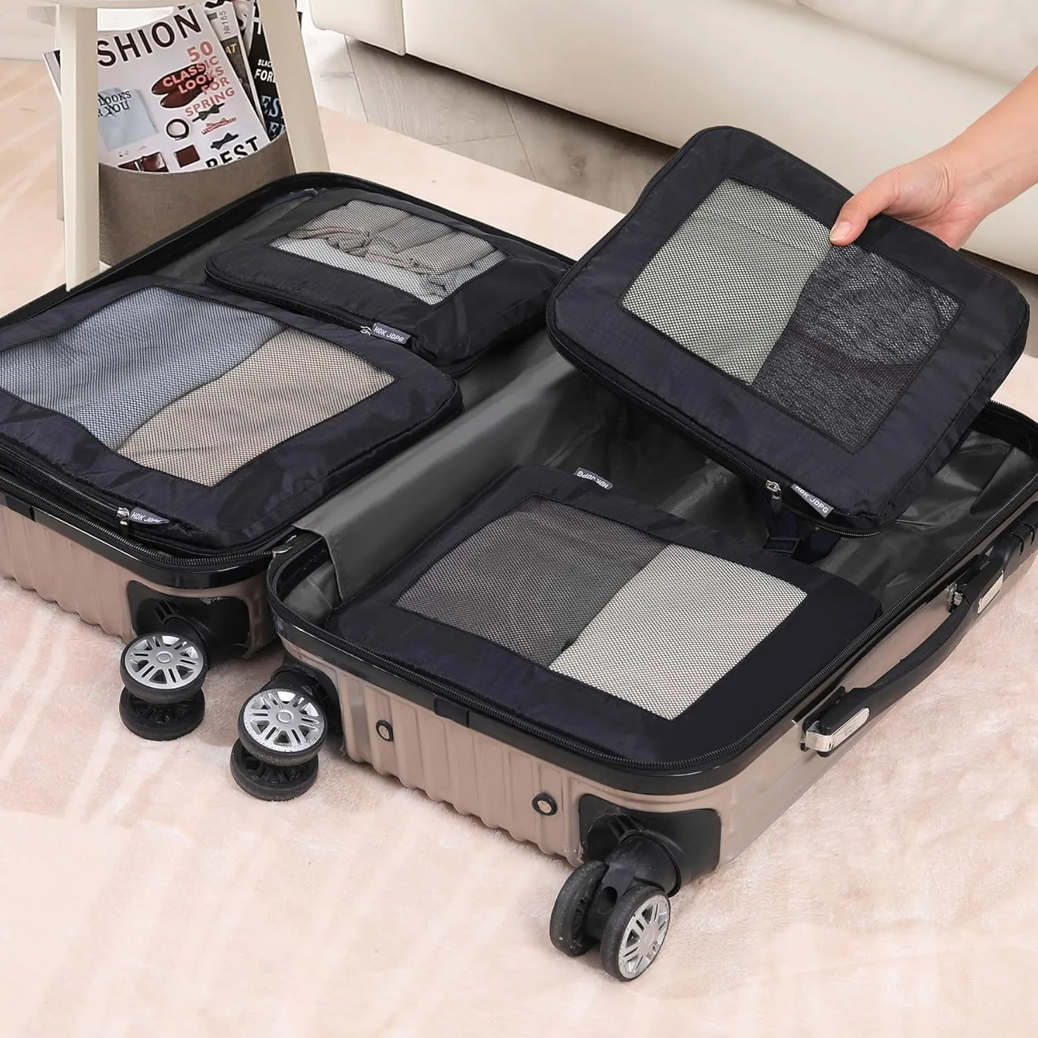Ultralight Compression Packing Cubes Travel for Suitcases Compressible Mesh Packing Cubes for Travel Women Packing Organizers 4 Set