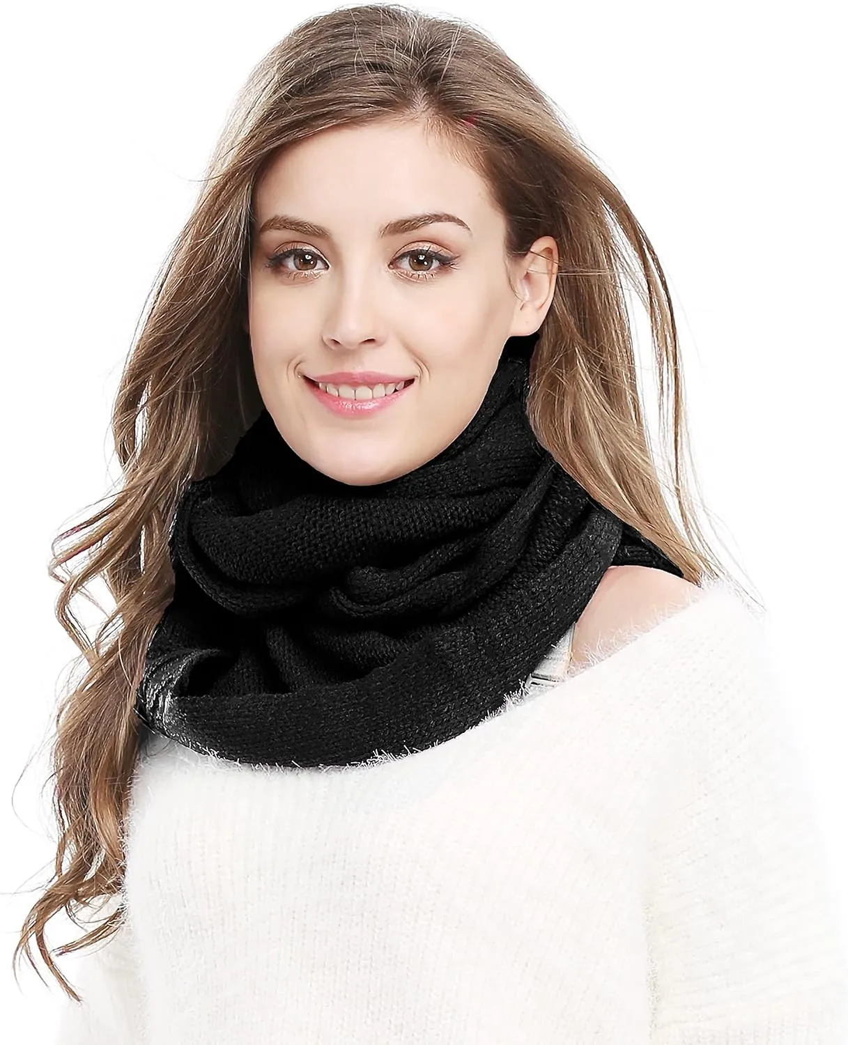 Winter Soft Pullover Knit Infinity Scarf Beanie Hoodie Scarf