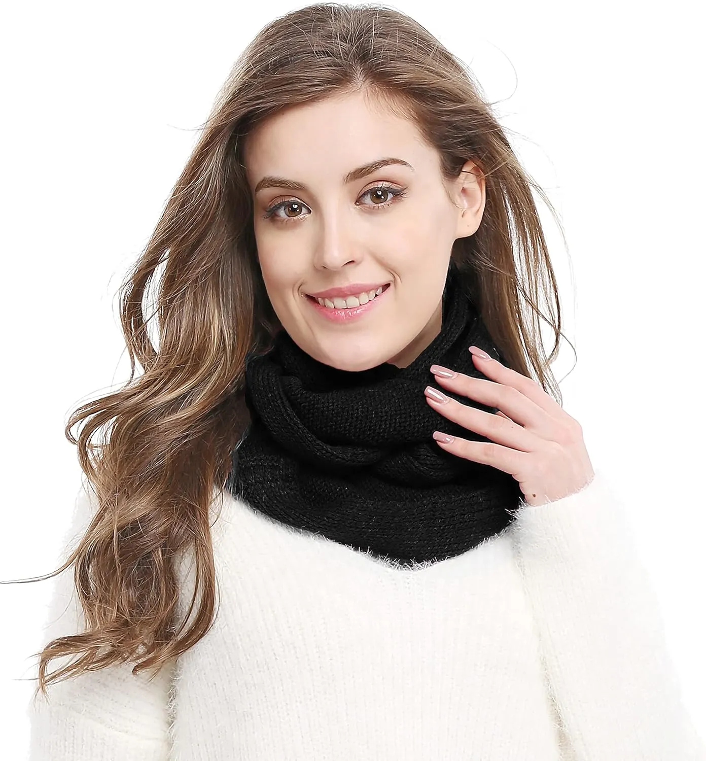 Winter Soft Pullover Knit Infinity Scarf Beanie Hoodie Scarf
