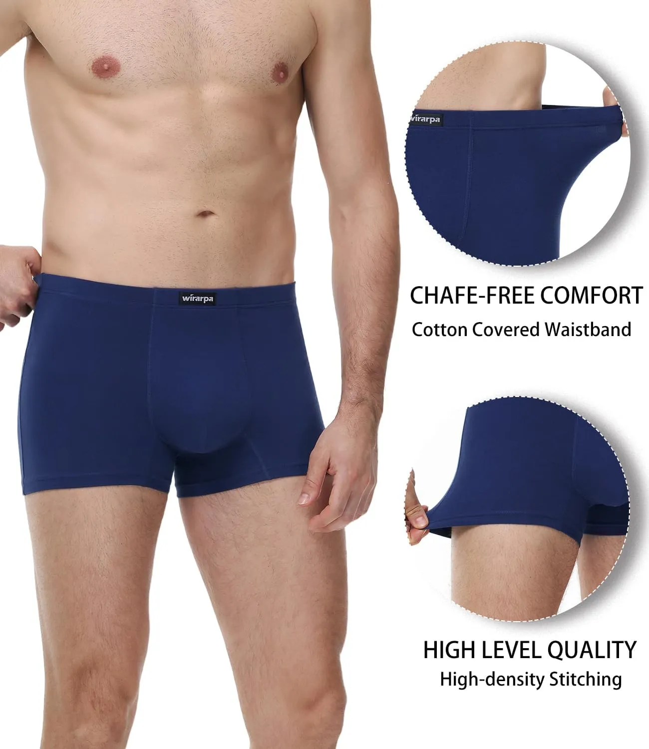 wirarpa Men's Cotton Trunks Underwear Short Leg Covered Band Boxer Briefs 4 Pack