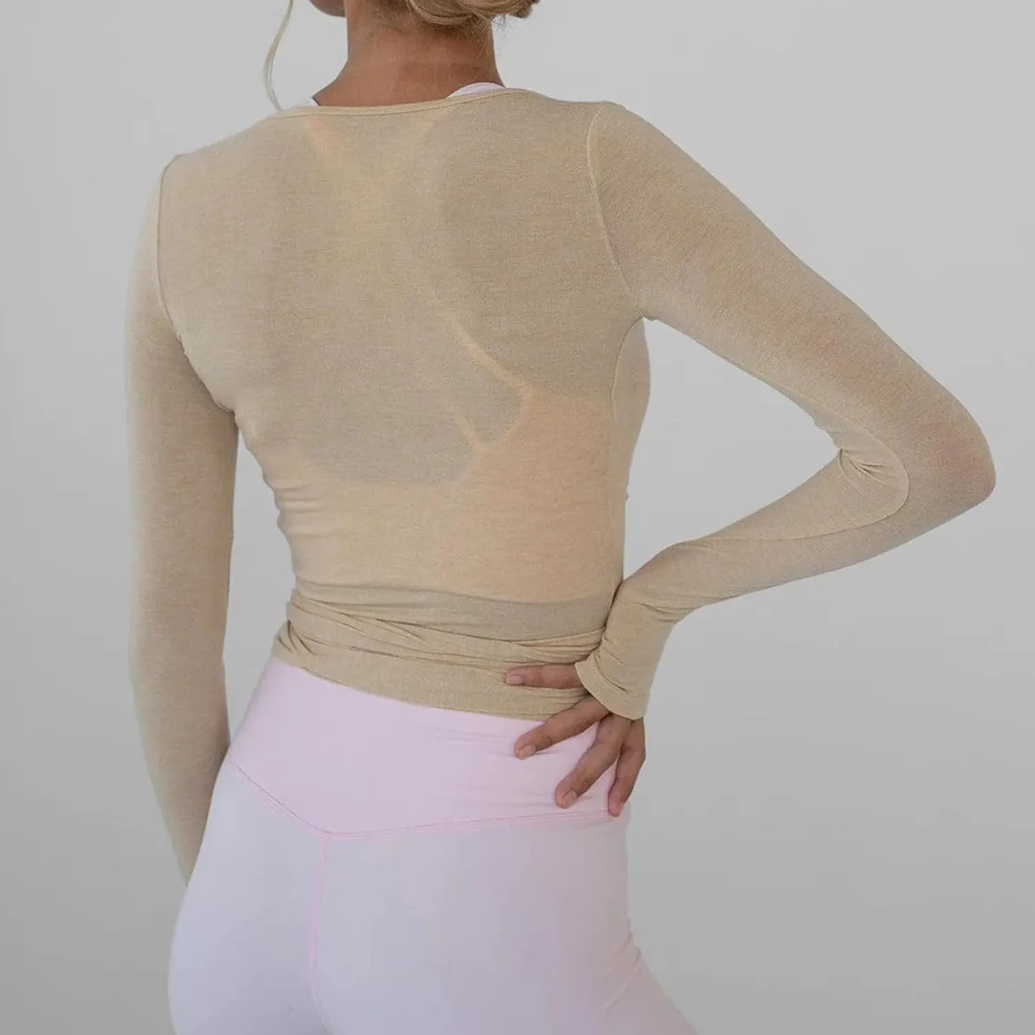 Women Wrap Tie Top Y2k Long Sleeve Ballet Workout Yoga Shirt Coquette Blouses